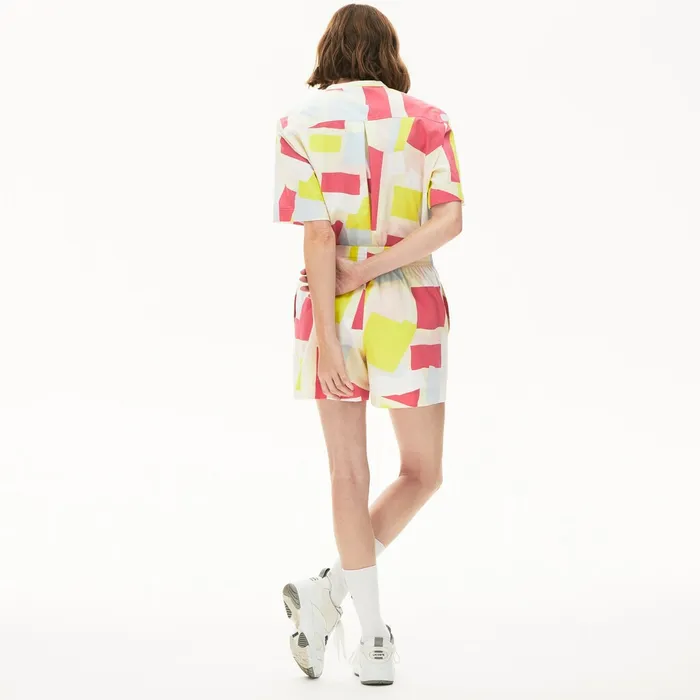 AbstractPrint Cotton Poplin Shorts YellowWhite Womens Lacoste Pants and Shorts Online