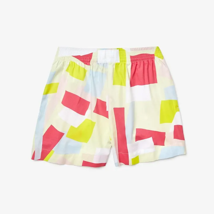 AbstractPrint Cotton Poplin Shorts YellowWhite Womens Lacoste Pants and Shorts Online