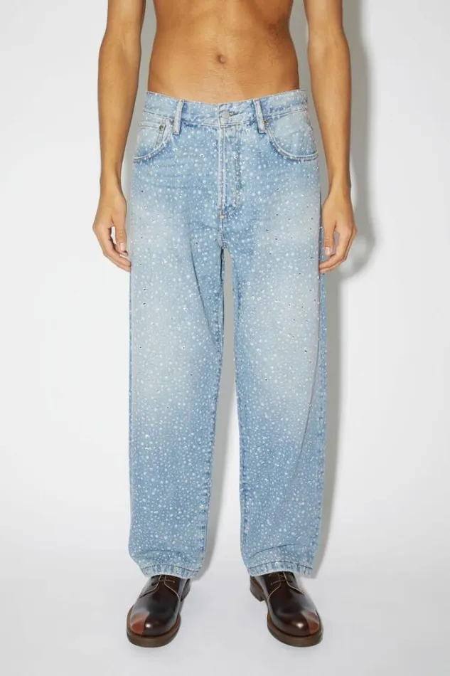 Acne Studios Jeans Man Loose Fit Jeans 8211 1991 Toj Rhinestones Light Blue