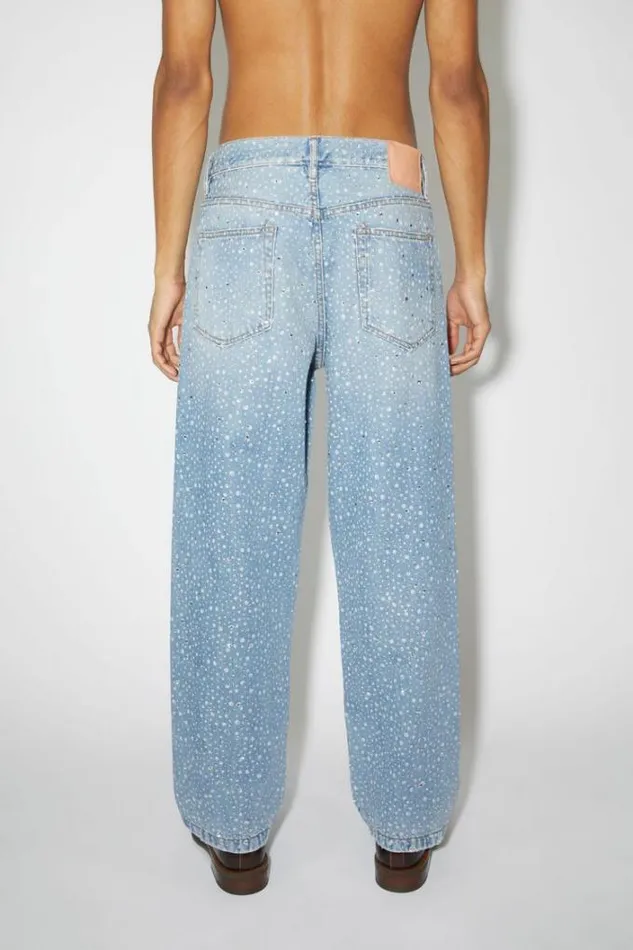 Acne Studios Jeans Man Loose Fit Jeans 8211 1991 Toj Rhinestones Light Blue