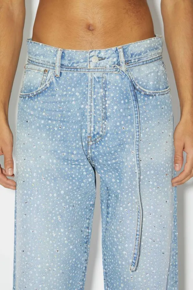 Acne Studios Jeans Man Loose Fit Jeans 8211 1991 Toj Rhinestones Light Blue