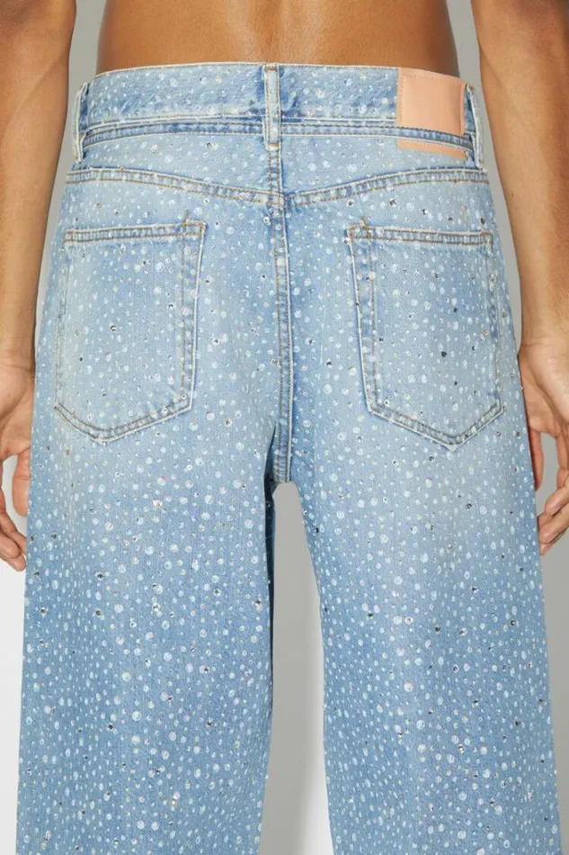 Acne Studios Jeans Man Loose Fit Jeans 8211 1991 Toj Rhinestones Light Blue