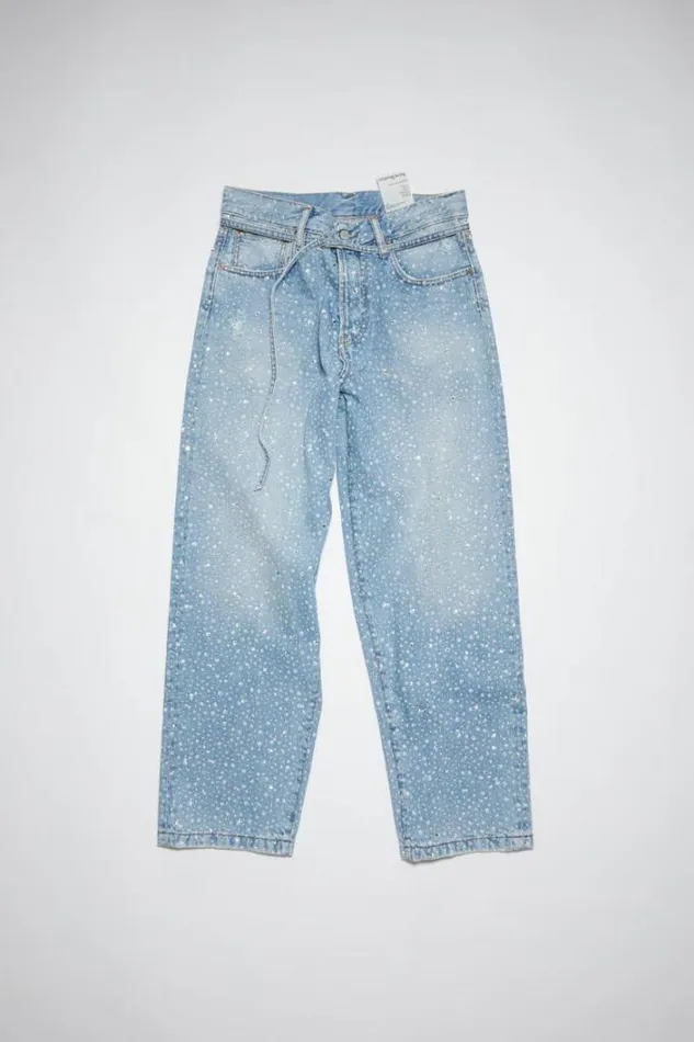 Acne Studios Jeans Man Loose Fit Jeans 8211 1991 Toj Rhinestones Light Blue
