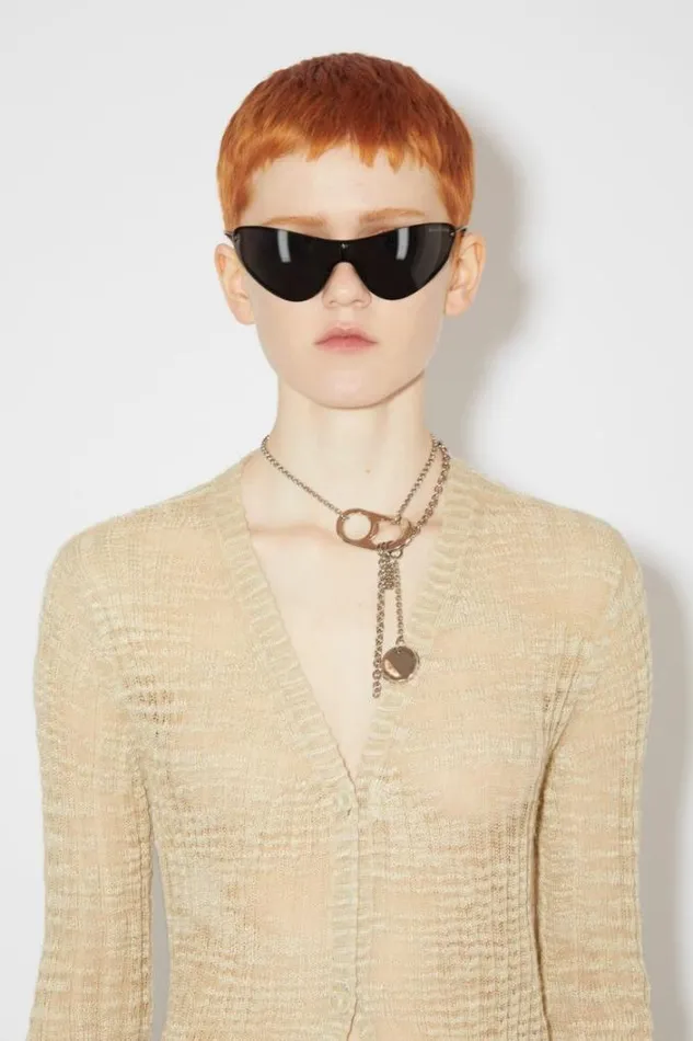 Acne Studios Knitwear Woman Wide Rib Long Cardigan Cold Beige