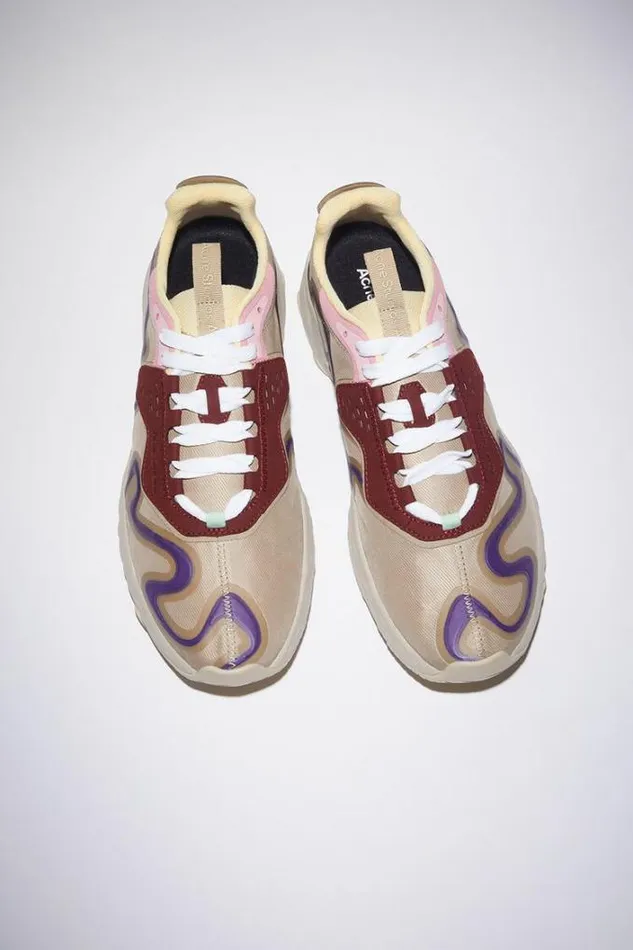 Acne Studios Shoes Man Ribbon Logo Laceup Sneakers Multi Beige
