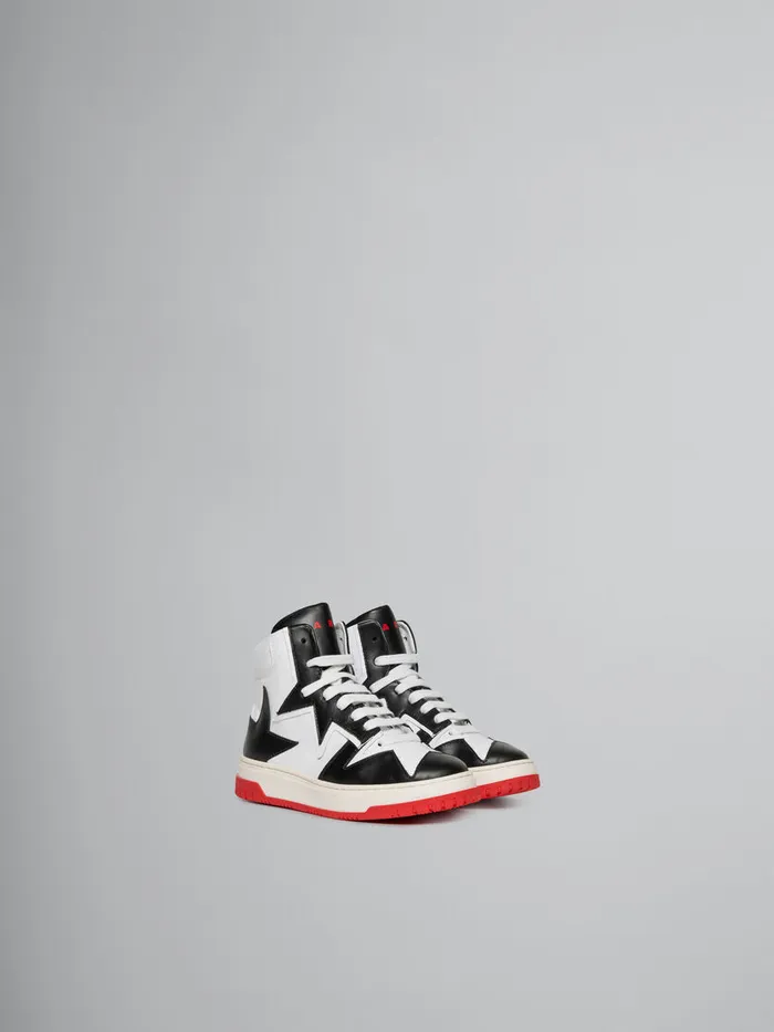 Black And White Leather High Top Sneaker Kids Marni