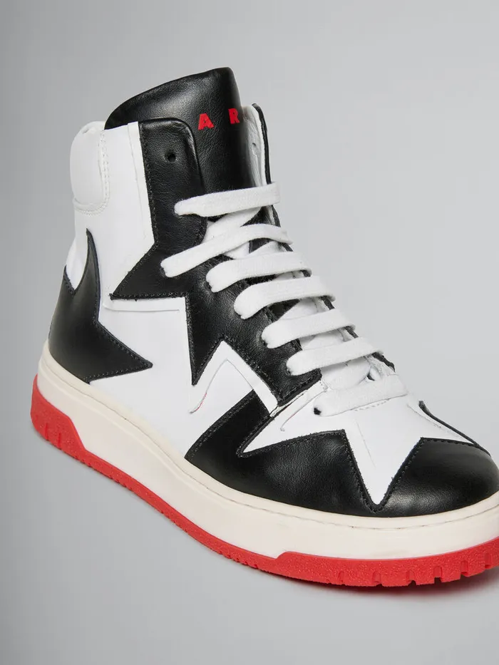 Black And White Leather High Top Sneaker Kids Marni