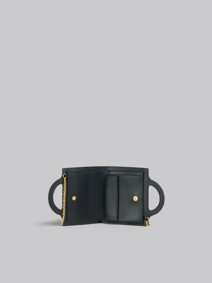 Black Leather Tropicalia Wallet With Chain Strap Women Marni Wallets and Small Leather Goods