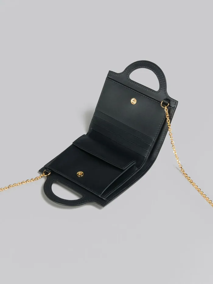 Black Leather Tropicalia Wallet With Chain Strap Women Marni Wallets and Small Leather Goods