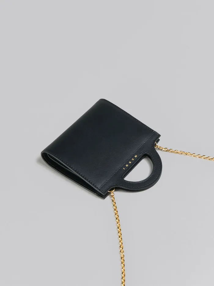 Black Leather Tropicalia Wallet With Chain Strap Women Marni Wallets and Small Leather Goods