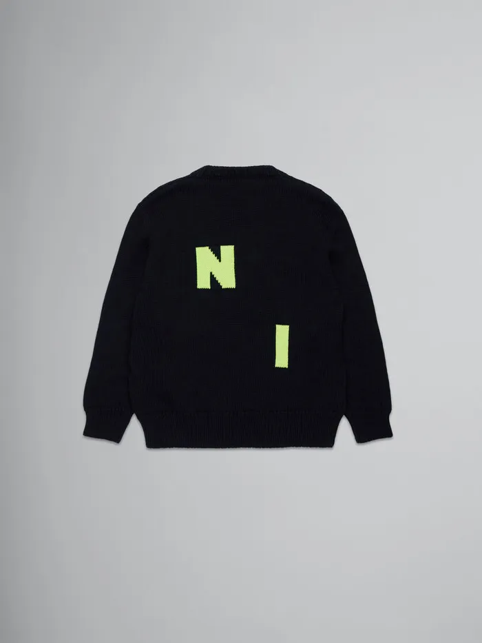 Black Woolblend Pullover With Logo Kids Marni