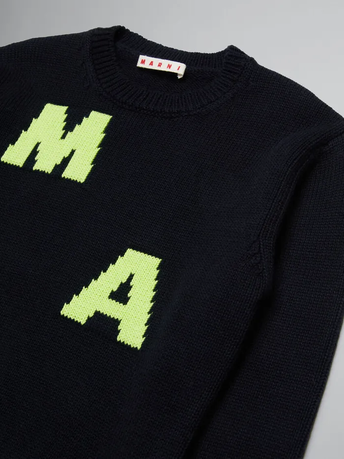 Black Woolblend Pullover With Logo Kids Marni