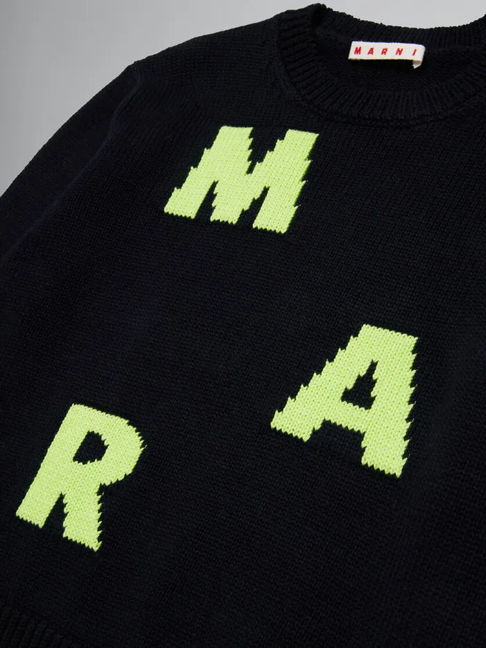Black Woolblend Pullover With Logo Kids Marni