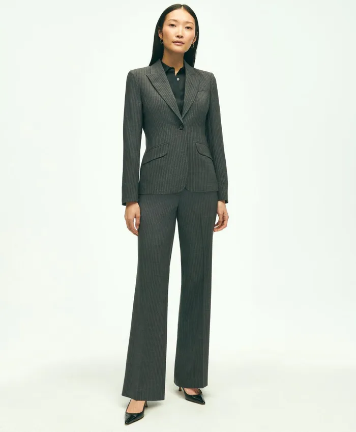 Blazers Women Brooks Brothers Stretch Wool Pinstripe Jacket Grey