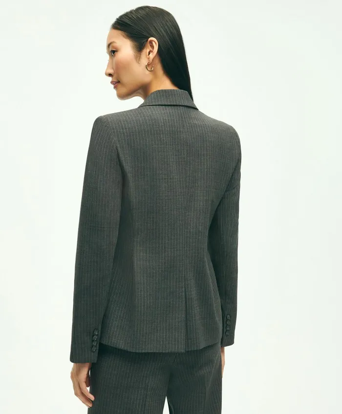 Blazers Women Brooks Brothers Stretch Wool Pinstripe Jacket Grey