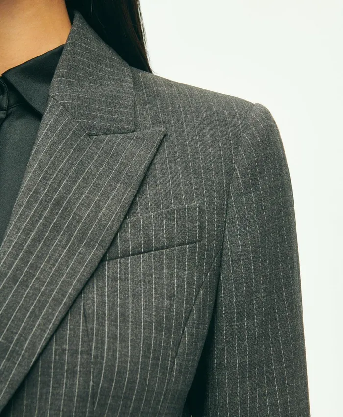 Blazers Women Brooks Brothers Stretch Wool Pinstripe Jacket Grey