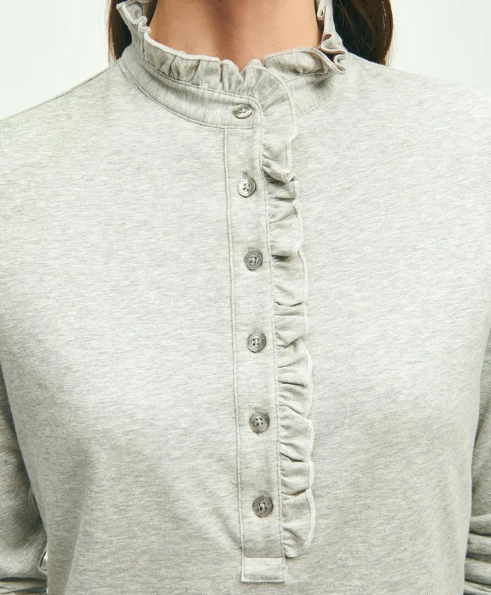 Blouses andamp Shirts Women Brooks Brothers Cotton Ruffled Henley Grey