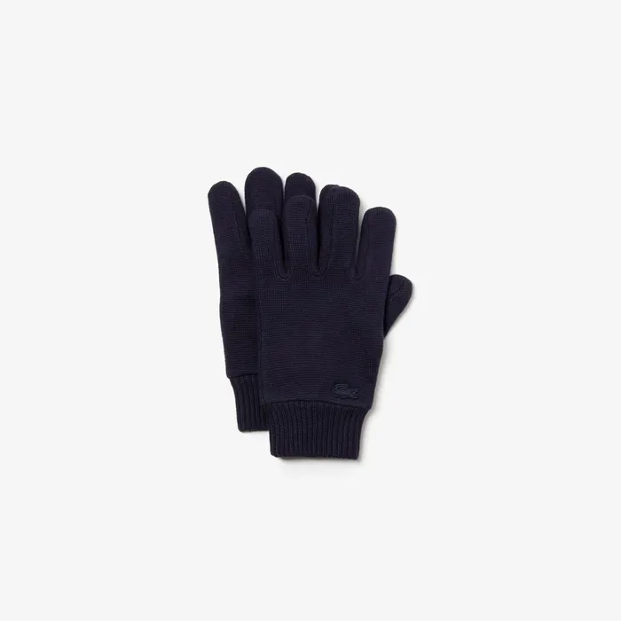 Cotton And Cashmere Knit Gloves Navy Blue Mens Lacoste Gloves On Sale