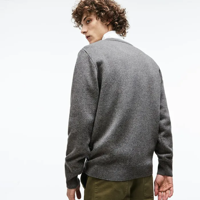 Crew Neck Alpine Print Wool And Cotton Jacquard Sweater GreyGreenBlueWhite Mens Lacoste Sweaters Shop