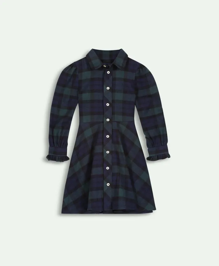 Dresses Kids Brooks Brothers Girls Cotton Flannel Shirt Dress Navygreen