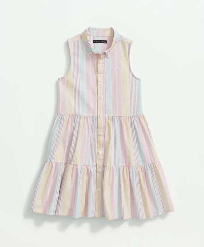 Dresses Kids Brooks Brothers Girls Cotton Stripe Tiered Shirt Dress Pink