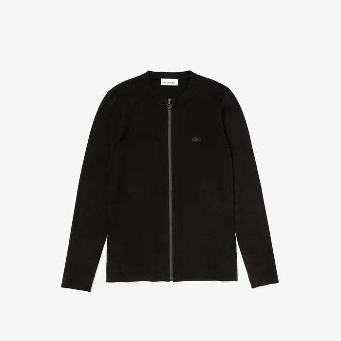 Full Zip Crew Neck Cardigan Black Womens Lacoste Sweaters and Sweatshirts Gift for Friend