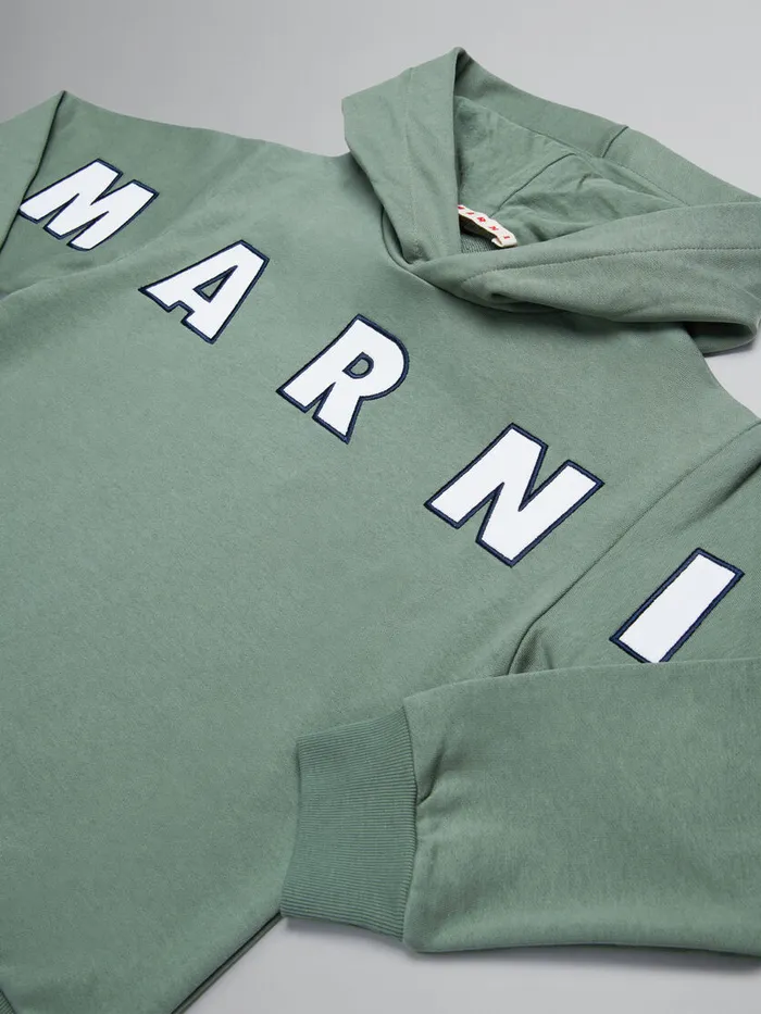Green Hooded Sweatshirt With Embroidered Logo Kids Marni