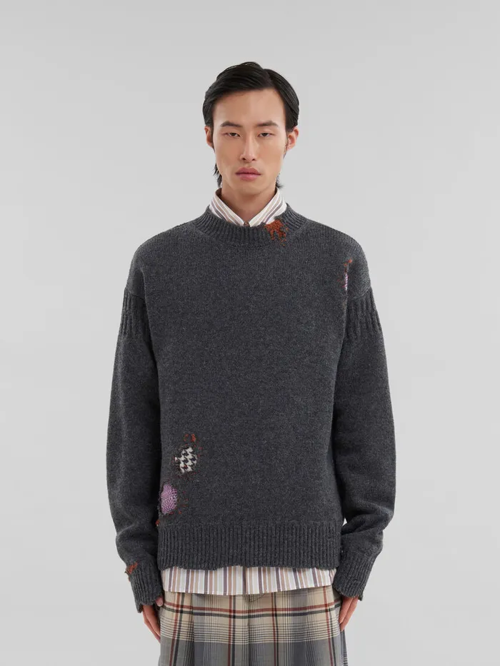 Grey Shetland Wool Jumper With Marni Mending Embroidery Men Marni Knitwear