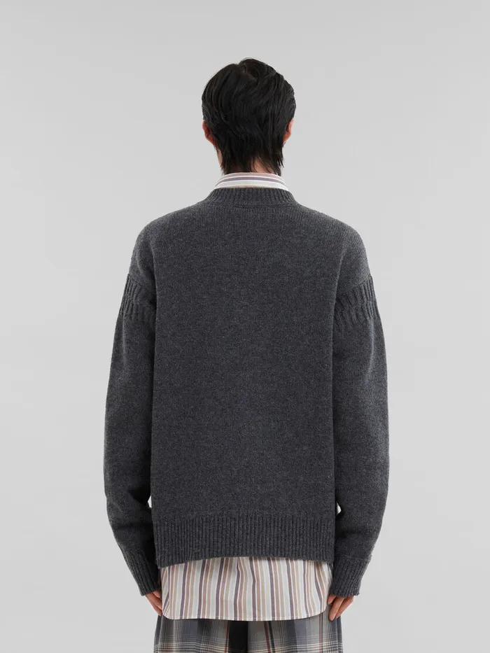 Grey Shetland Wool Jumper With Marni Mending Embroidery Men Marni Knitwear