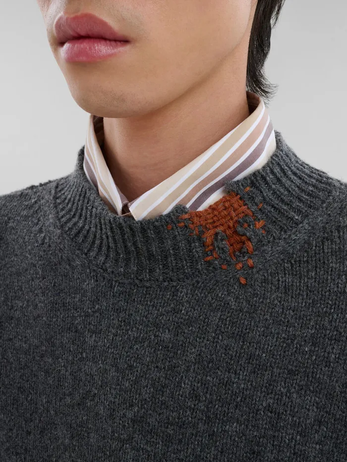 Grey Shetland Wool Jumper With Marni Mending Embroidery Men Marni Knitwear