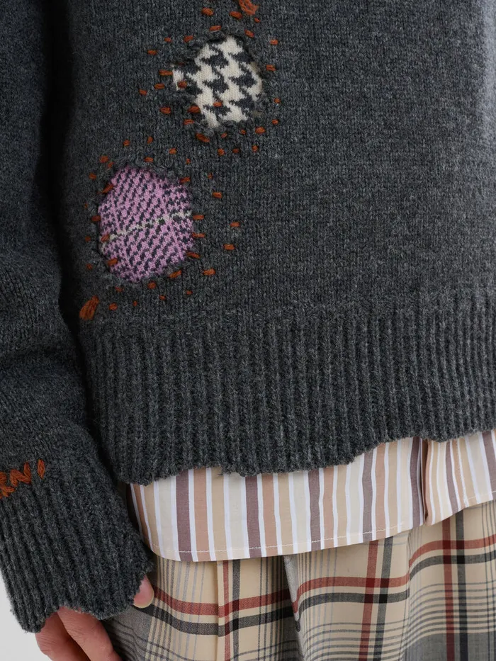 Grey Shetland Wool Jumper With Marni Mending Embroidery Men Marni Knitwear