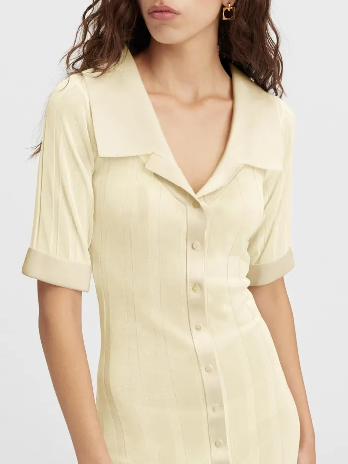 JACQUEMUS Dresses and Skirts Knitted Mini Shirt Dress Light Yellow 8211 Women