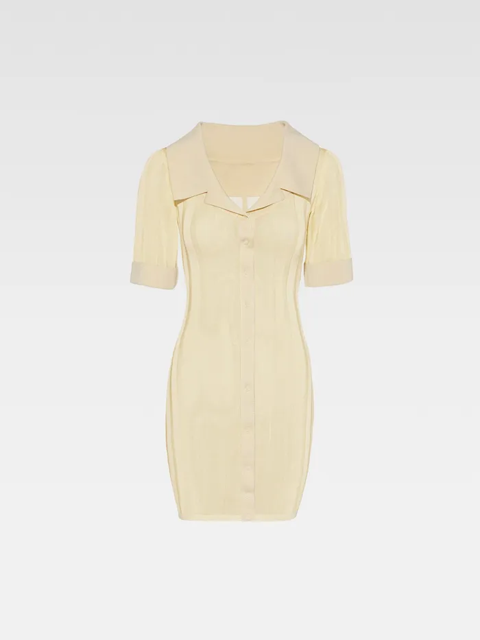 JACQUEMUS Dresses and Skirts Knitted Mini Shirt Dress Light Yellow 8211 Women