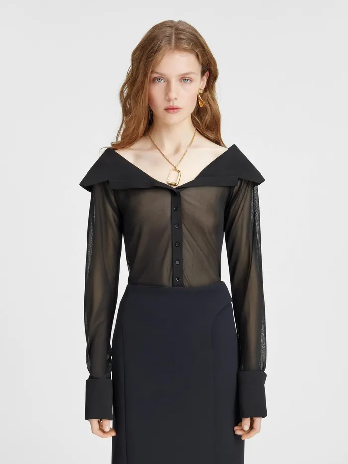 JACQUEMUS Tops Sheer OffTheShoulder Shirt Black 8211 Women