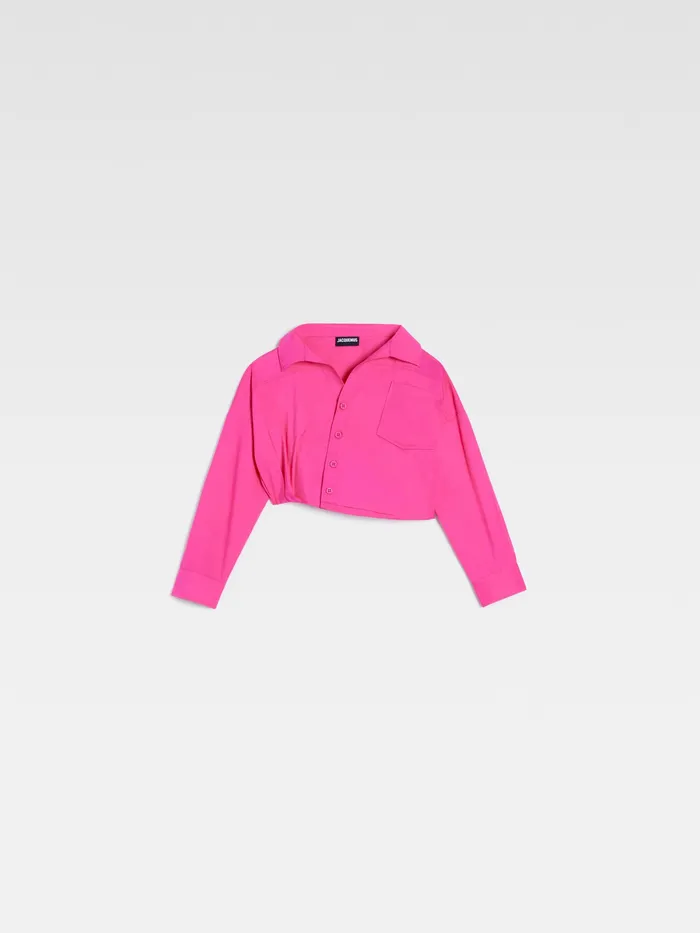 JACQUEMUS Tops Twist Tucked Blouse Neon Pink 8211 Kids