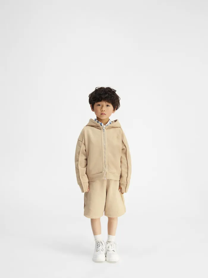 JACQUEMUS Tops ZipUp Hoodie With Wave Logo Dark Beige 8211 Kids