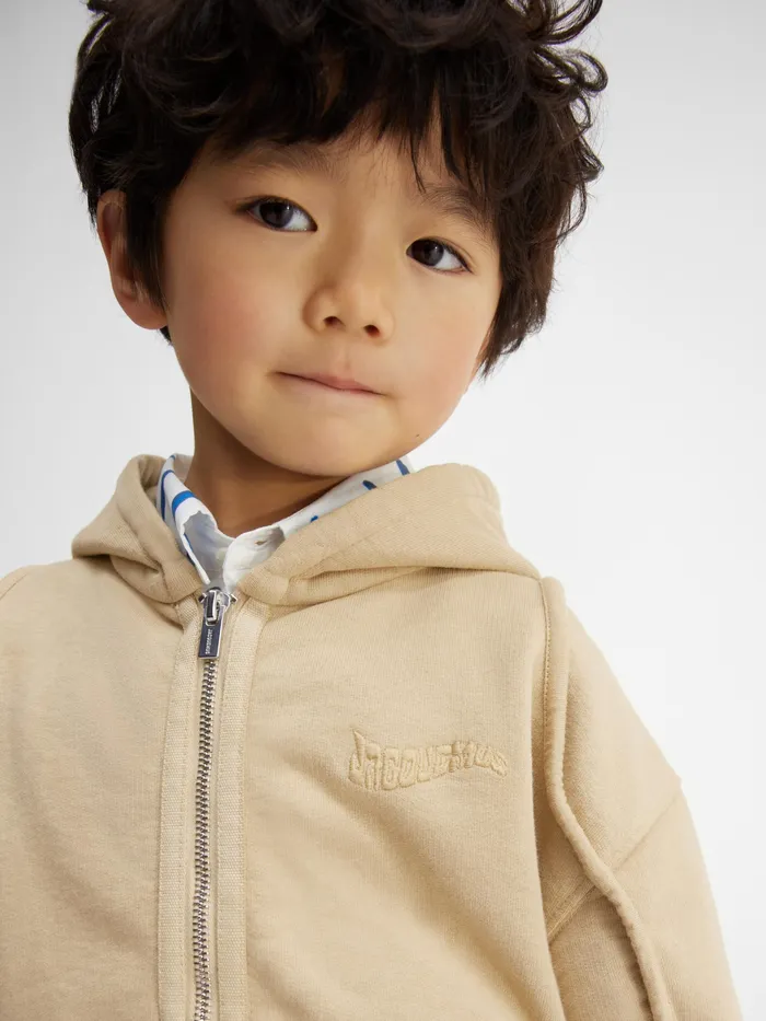 JACQUEMUS Tops ZipUp Hoodie With Wave Logo Dark Beige 8211 Kids