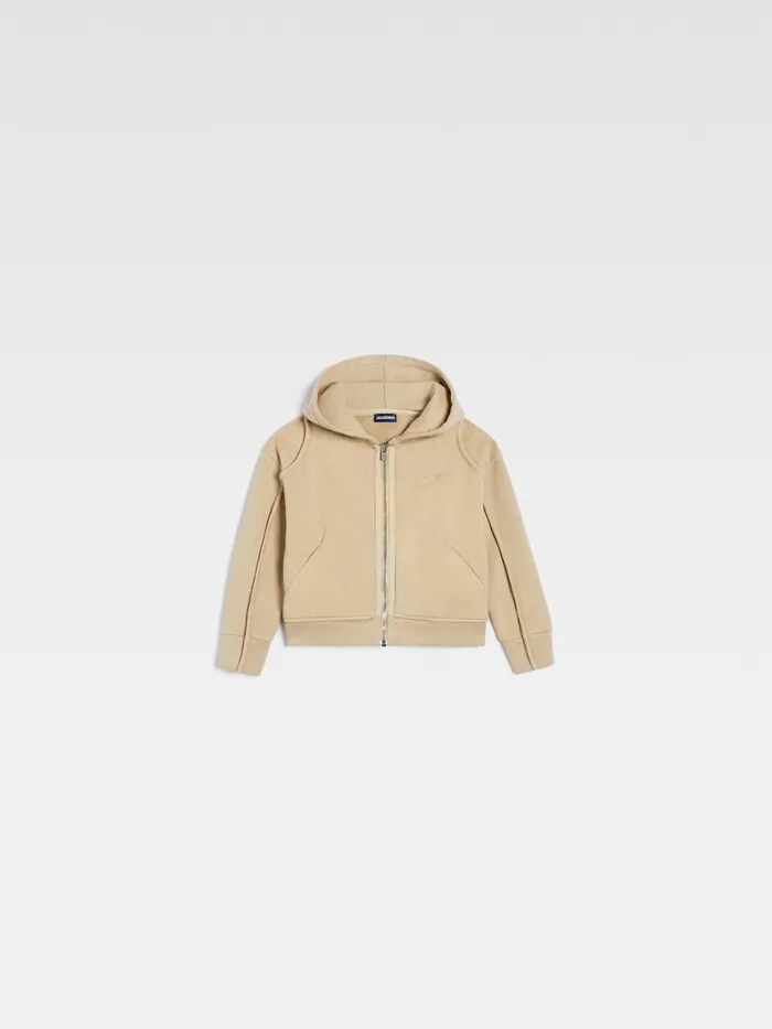 JACQUEMUS Tops ZipUp Hoodie With Wave Logo Dark Beige 8211 Kids