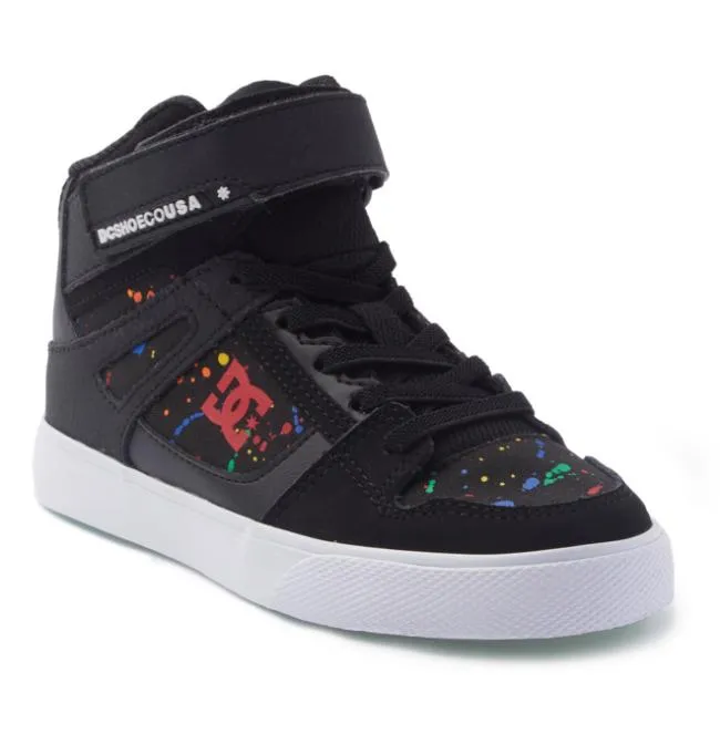 Kids Essentials DC Kids039 Pure High Elastic Lace Shoes BlackSplatter Kids Essentials DC Kids039 Pure High Elastic Lace Shoes BlackSplatter