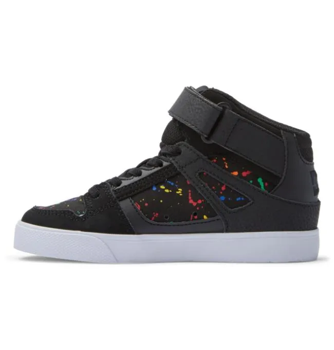 Kids Essentials DC Kids039 Pure High Elastic Lace Shoes BlackSplatter Kids Essentials DC Kids039 Pure High Elastic Lace Shoes BlackSplatter