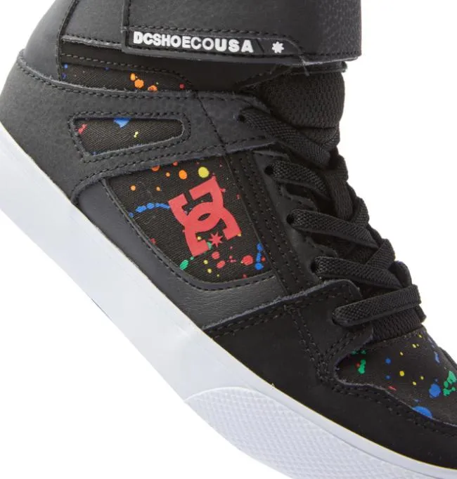 Kids Essentials DC Kids039 Pure High Elastic Lace Shoes BlackSplatter Kids Essentials DC Kids039 Pure High Elastic Lace Shoes BlackSplatter
