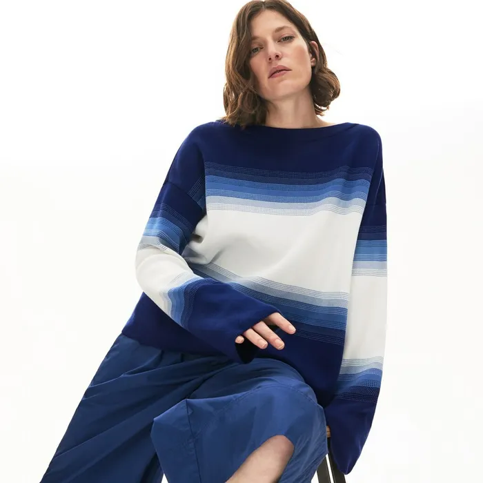 Made in France Organic Loose Fit OmbrStripe Sweater Navy BlueBlueWhite Womens Lacoste Sweaters and Sweatshirts Outlet Made in France Organic Loose Fit OmbrStripe Sweater Navy BlueBlueWhite Womens Lacoste Sweaters and Sweatshirts Outlet