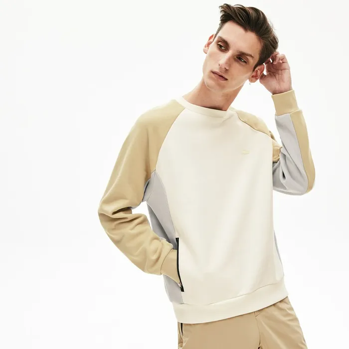 Motion Colorblock Crew Neck Sweatshirt WhiteGreyBeige Mens Lacoste Sweatshirts Cheap On Sale Motion Colorblock Crew Neck Sweatshirt WhiteGreyBeige Mens Lacoste Sweatshirts Cheap On Sale