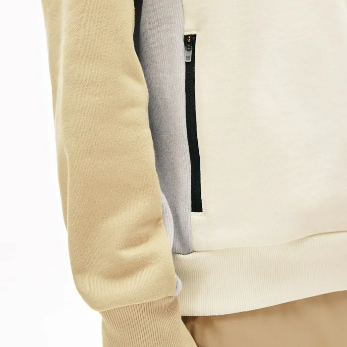 Motion Colorblock Crew Neck Sweatshirt WhiteGreyBeige Mens Lacoste Sweatshirts Cheap On Sale