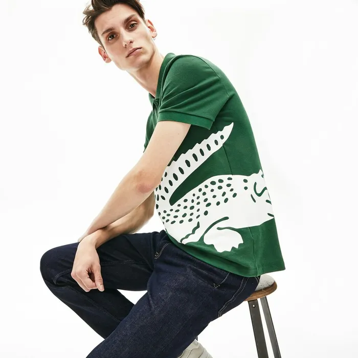 Oversized Crocodile Print Polo Shirt Green Mens Lacoste Polos Gift Ideas