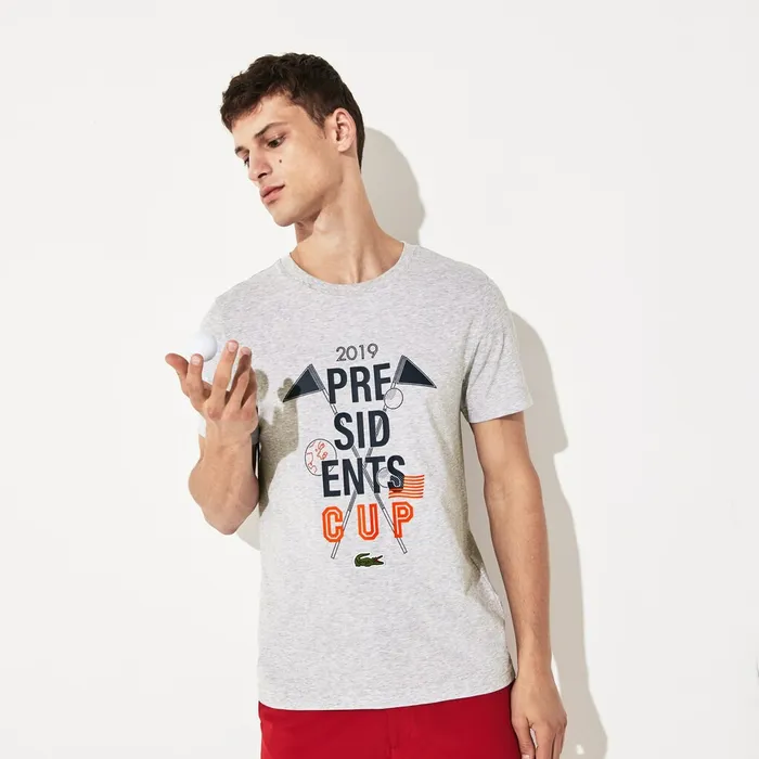 Presidents Cup Breathable Printed Cotton Blend Golf TShirt Grey Chine Mens Lacoste TShirts Gift for Friend Presidents Cup Breathable Printed Cotton Blend Golf TShirt Grey Chine Mens Lacoste TShirts Gift for Friend