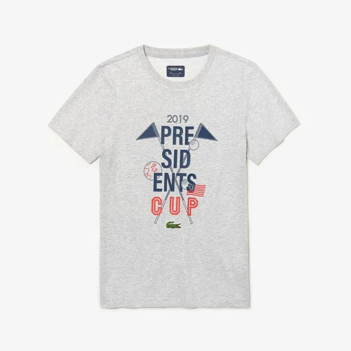 Presidents Cup Breathable Printed Cotton Blend Golf TShirt Grey Chine Mens Lacoste TShirts Gift for Friend
