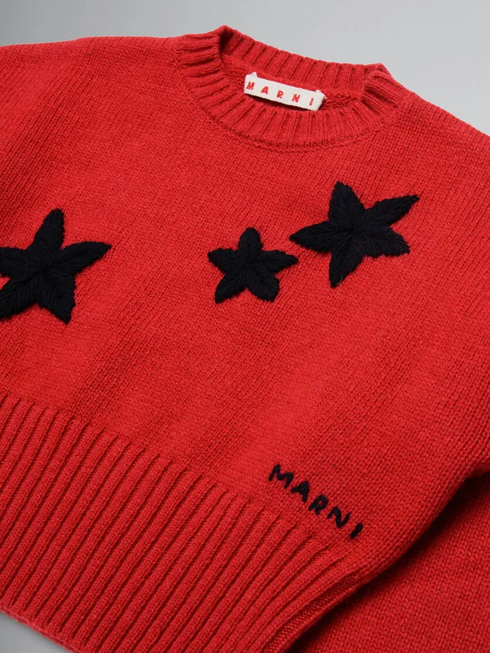 Red Woolblend Pullover With Stars Kids Marni