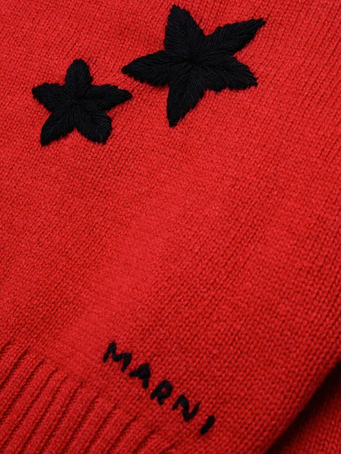 Red Woolblend Pullover With Stars Kids Marni