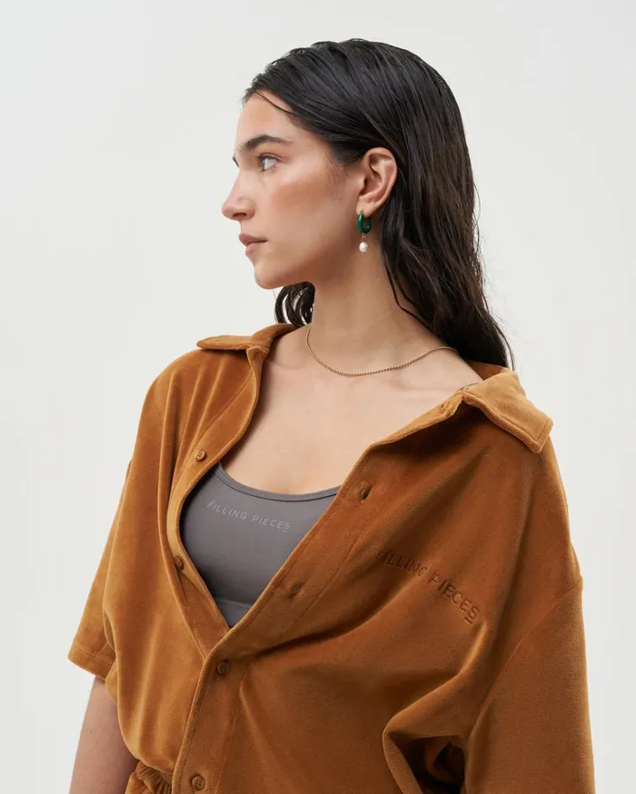 Resort Shirt Velvet Caramel Beige MenWomen Filling Pieces TShirts and Shirts